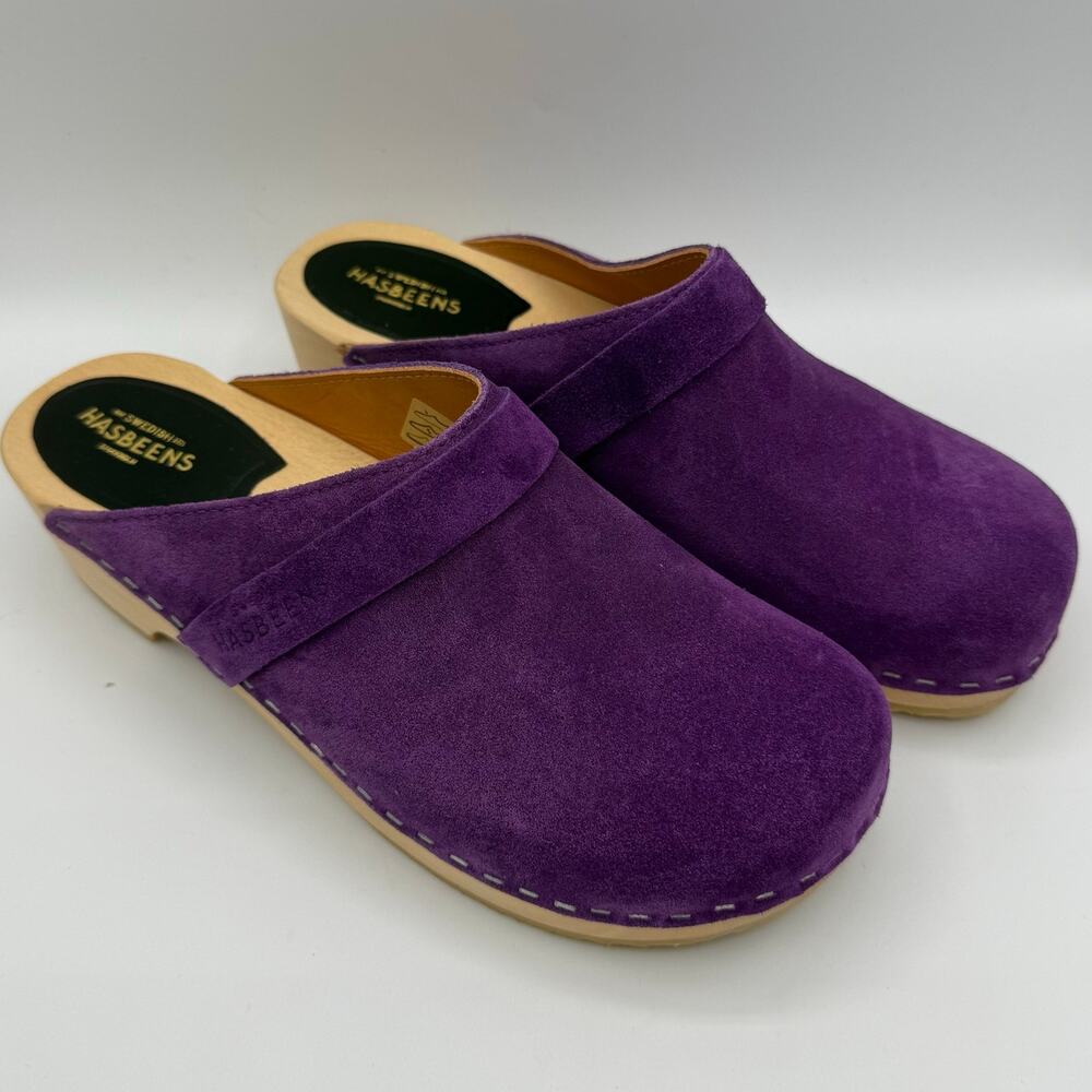 NEW Sweedish Hasbeens Husband Clogs Viola Purple Suede Leather Cottage 39 / 9